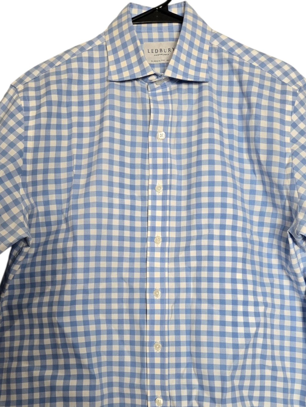Ledbury Classic Light Blue Gingham Check Dress Shirt Stretch Cotton 15.5 Medium - Picture 7 of 8